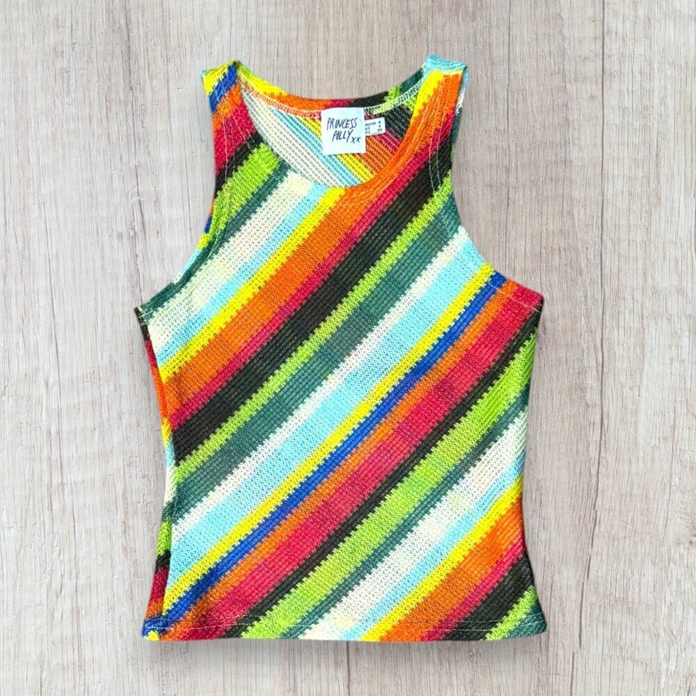 PRINCESS POLLY Retrace Diagonal Colorful Racerback Tank Top Women's Size 4